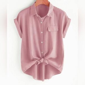Short Sleeve Button Down Shirt Pinkwomen size L